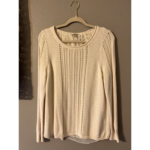 LUCKY Brand Sweater Top M Medium Cream Gold Neat Back Details - Picture 11 of 11